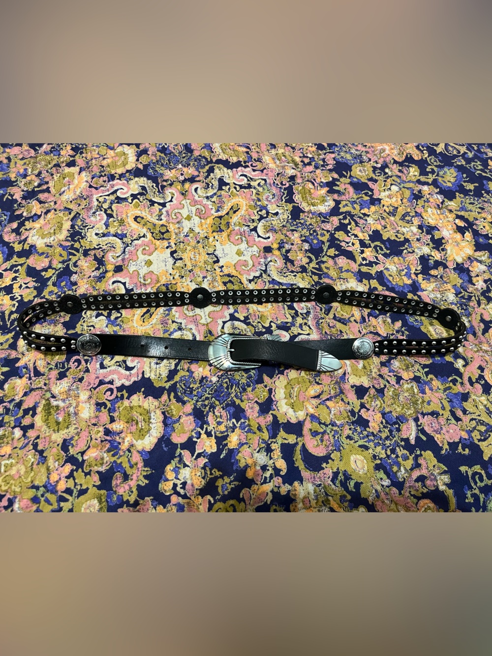 Black Leather Western Studded Concho Belt Silver Buckle Boho Y2K Size Adjustable